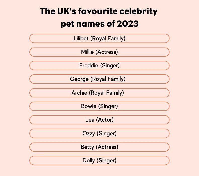List of celebrity pet names in the UK