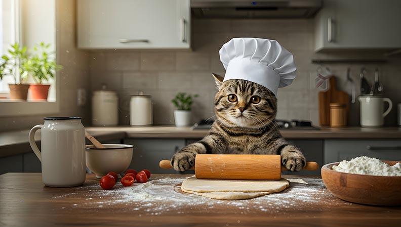 Cat pretending to be a baker