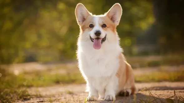 A happy pembroke welsh corgi sat smiling